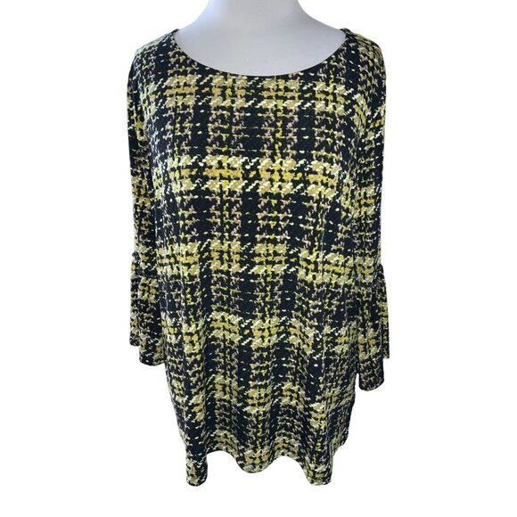 ELLEN TRACY SS MULTICOLOR HOUNDSTOOTH STATEMENT SLEEVE TOP TUNIC BLOUSE SHIRT XL - Picture 8 of 8